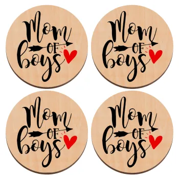 Mom of boys, ΣΕΤ x4 Σουβέρ ξύλινα στρογγυλά plywood (9cm)
