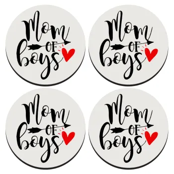Mom of boys, SET of 4 round wooden coasters (9cm)