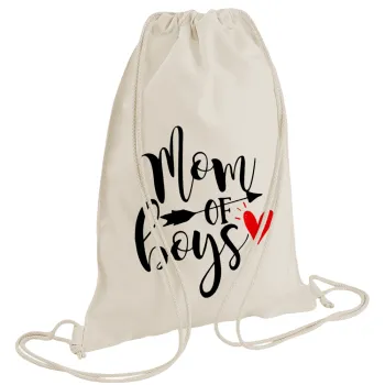 Mom of boys, Τσάντα πλάτης πουγκί GYMBAG natural (28x40cm)