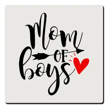 Mom of boys, Τετράγωνο μαγνητάκι ξύλινο 6x6cm