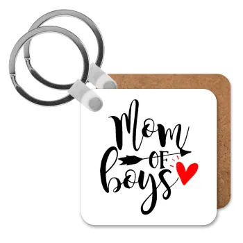 Mom of boys, Μπρελόκ Ξύλινο τετράγωνο MDF