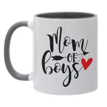 Mom of boys, Κούπα χρωματιστή γκρι, κεραμική, 330ml