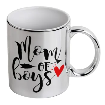 Mom of boys, Mug ceramic, silver mirror, 330ml