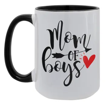 Mom of boys, Κούπα Mega 15oz, κεραμική Μαύρη, 450ml