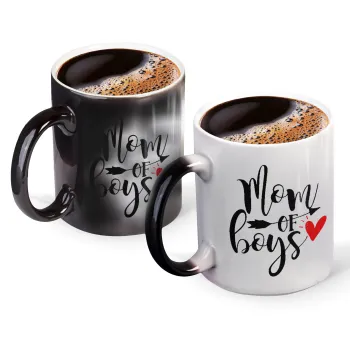 Mom of boys, Color changing magic Mug, ceramic, 330ml when adding hot liquid inside, the black colour desappears (1 pcs)