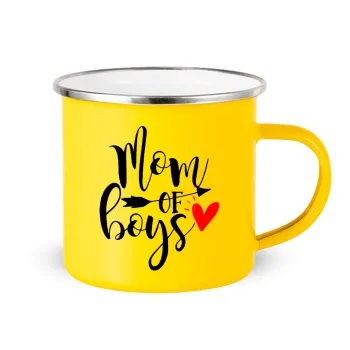 Mom of boys, Κούπα Μεταλλική εμαγιέ Κίτρινη 360ml