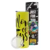 Neon Yellow Travel Tumbler θερμό, μεταλλικό καλαμάκι(Ανωξείδωτο 304 Food grade, BPA free, 600ml)