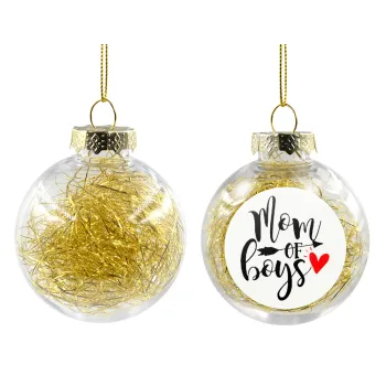 Mom of boys, Transparent Christmas tree ball ornament with gold filling 8cm