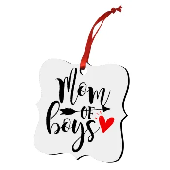 Mom of boys, Christmas ornament polygon wooden 7.5cm