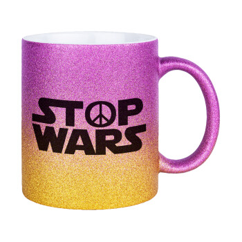 STOP WARS, Κούπα Χρυσή/Ροζ Glitter, κεραμική, 330ml