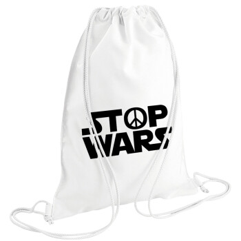 STOP WARS, Τσάντα πλάτης πουγκί GYMBAG λευκή (28x40cm)