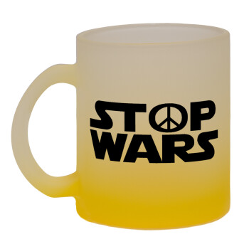 STOP WARS, Κούπα γυάλινη δίχρωμη με βάση το κίτρινο ματ, 330ml