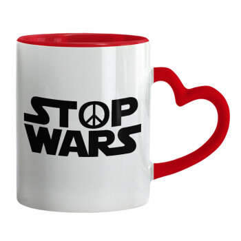STOP WARS, Κούπα καρδιά χερούλι κόκκινη, κεραμική, 330ml