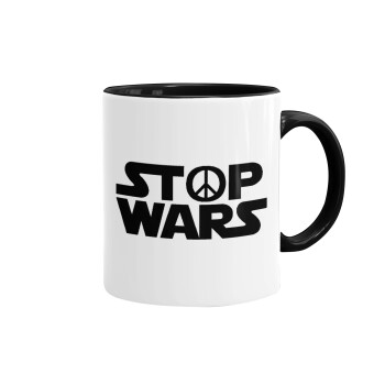 STOP WARS, Κούπα χρωματιστή μαύρη, κεραμική, 330ml
