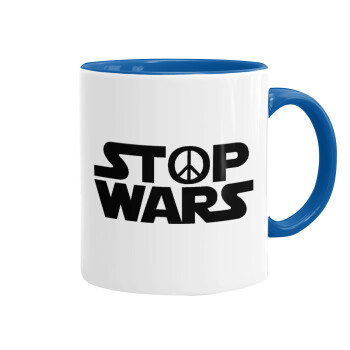 STOP WARS, Κούπα χρωματιστή μπλε, κεραμική, 330ml
