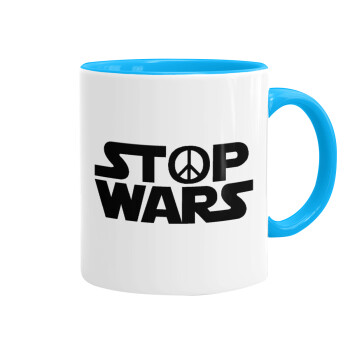 STOP WARS, Mug colored light blue, ceramic, 330ml
