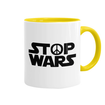 STOP WARS, Κούπα χρωματιστή κίτρινη, κεραμική, 330ml