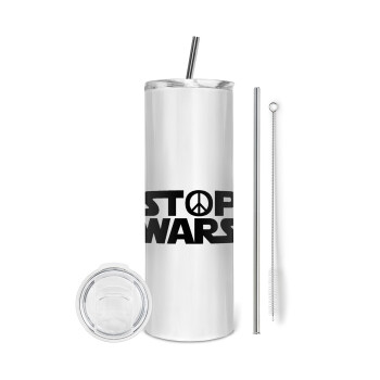 STOP WARS, Eco friendly ποτήρι θερμό (tumbler) από ανοξείδωτο ατσάλι 600ml, με μεταλλικό καλαμάκι & βούρτσα καθαρισμού