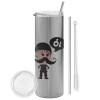 Tumbler stainless steel Silver 600ml, with metal straw & cleaning brush