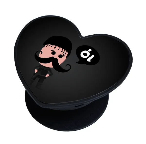 Κρητικός "Οι" — Phone holder stand, heart, black, hand grip for mobile phones