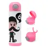 Children's hot water bottle, stainless steel, with safety straw, PINK (500ml)