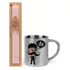 Easter Set, metallic thermal cup (300ml) & aromatic flat Easter candle (30cm) (PINK)