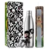 Easter Set, metallic stainless thermos flask (500ml) & scented flat Easter candle (30cm) (GRAY)