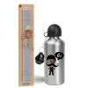 Easter Set, metallic silver aluminum water bottle (500ml) & aromatic flat Easter candle (30cm) (GRAY)