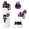 Metallic water bottle with safety lid, 850ml aluminum