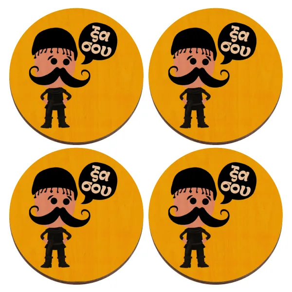 Κρητικός "Ξα σου" — Set of 4 round plywood coasters (9cm)