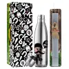 Easter Set, metallic stainless thermos flask (500ml) & scented flat Easter candle (30cm) (GRAY)