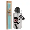 Easter Set, metallic silver aluminum water bottle (500ml) & scented flat Easter candle (30cm) (TURQUOISE)