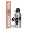 Easter Set, metallic Silver aluminum water bottle (500ml) & scented flat Easter candle (30cm) (PINK)