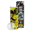 Neon Yellow Travel Tumbler θερμό, μεταλλικό καλαμάκι(Ανωξείδωτο 304 Food grade, BPA free, 600ml)