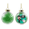 Στολίδι Χριστουγεννιάτικη μπάλα δένδρου διάφανη με πράσινο γέμισμα 8cm