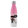 Metal mug thermos Pink/White (Stainless steel), double wall, 500ml