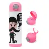 Children's hot water bottle, stainless steel, with safety straw, PINK (500ml)