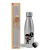 Easter Set, metallic Inox water bottle (750ml) & aromatic flat Easter candle (30cm) (GRAY)