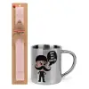 Easter Set, metallic thermal cup (300ml) & aromatic flat Easter candle (30cm) (PINK)