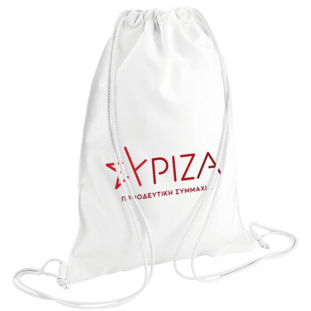 Σύριζα το νέο, Τσάντα πλάτης πουγκί GYMBAG λευκή (28x40cm)