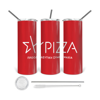 Σύριζα το νέο, Tumbler stainless steel 600ml, with metal straw & cleaning brush