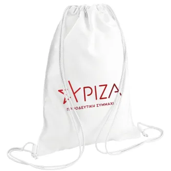 Σύριζα το νέο, Τσάντα πλάτης πουγκί GYMBAG λευκή (28x40cm)