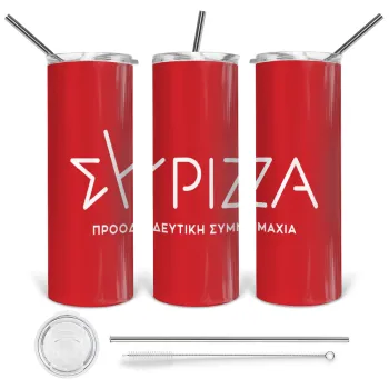 Σύριζα το νέο, Tumbler ποτήρι θερμό από ανοξείδωτο ατσάλι 600ml, με μεταλλικό καλαμάκι & βούρτσα καθαρισμού