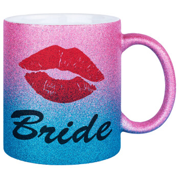 Bride kiss, Κούπα Χρυσή/Μπλε Glitter, κεραμική, 330ml