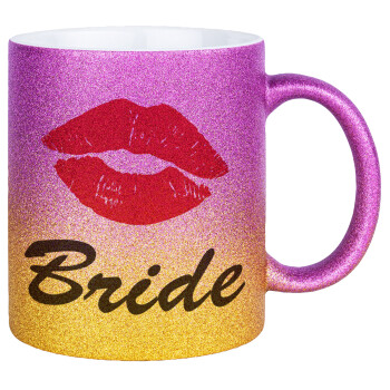Bride kiss, Κούπα Χρυσή/Ροζ Glitter, κεραμική, 330ml