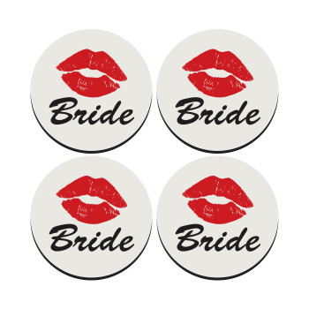 Bride kiss, SET of 4 round wooden coasters (9cm)