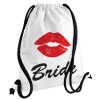 Bride kiss, Τσάντα πλάτης πουγκί GYMBAG λευκή, με τσέπη (40x48cm) & χονδρά κορδόνια
