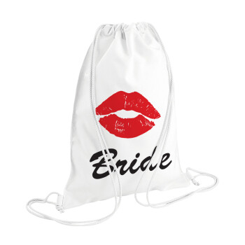 Bride kiss, Τσάντα πλάτης πουγκί GYMBAG λευκή (28x40cm)