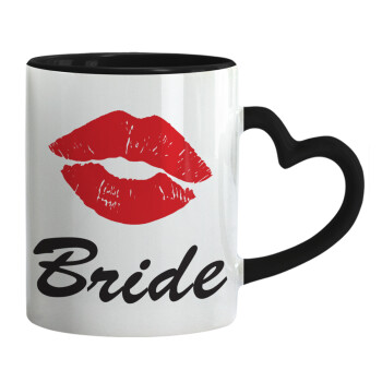 Bride kiss, Κούπα καρδιά χερούλι μαύρη, κεραμική, 330ml