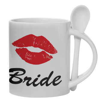 Bride kiss, Ceramic coffee mug with Spoon, 330ml (1pcs)